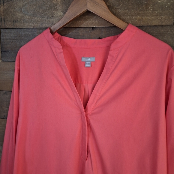 J. Jill Coral Pink Relaxed Tunic Blouse with Mandarin Collar SZ Large - Picture 2 of 7